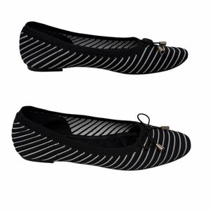 Restricted Black and White Striped Women's Flats With Tassel Bow Size 9